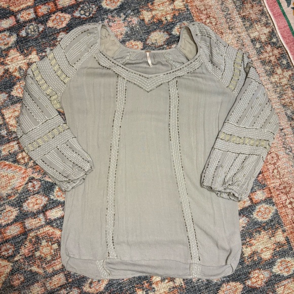 Free People Gray Beaded Embroidered Tunic Top size small - Picture 14 of 14